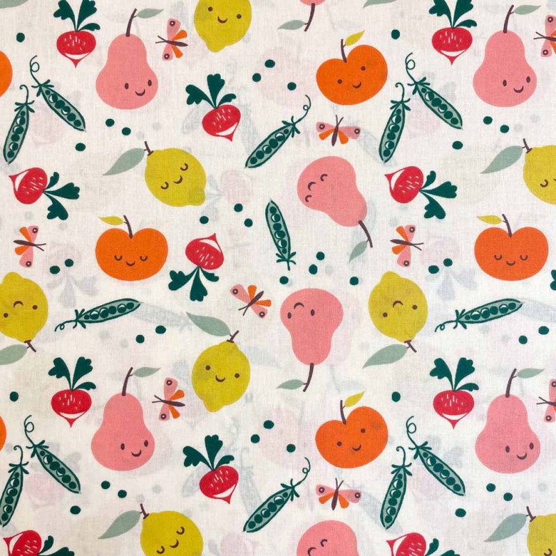 Acryl Coated Cotton VEGGY White / Vintage Multicolored